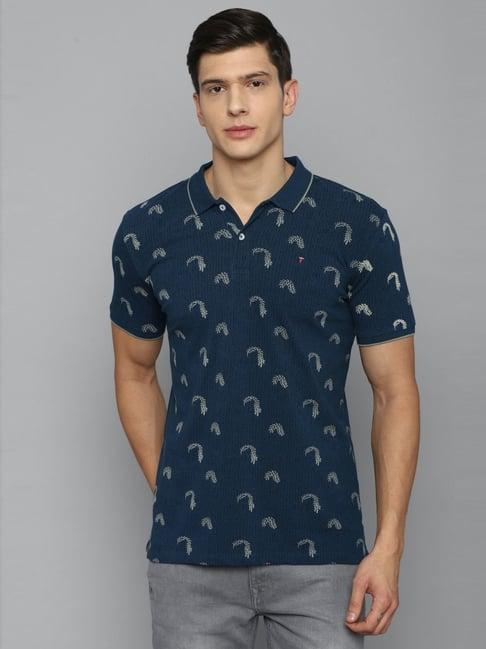 louis philippe jeans navy cotton slim fit printed polo t-shirt