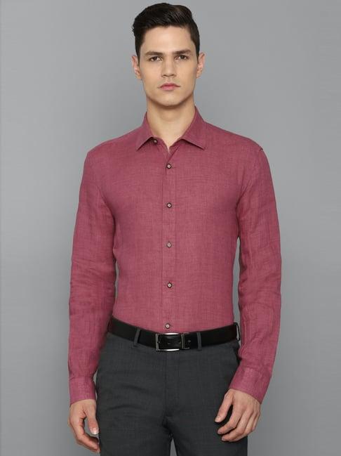 luxure by louis philippe pink linen slim fit texture shirt