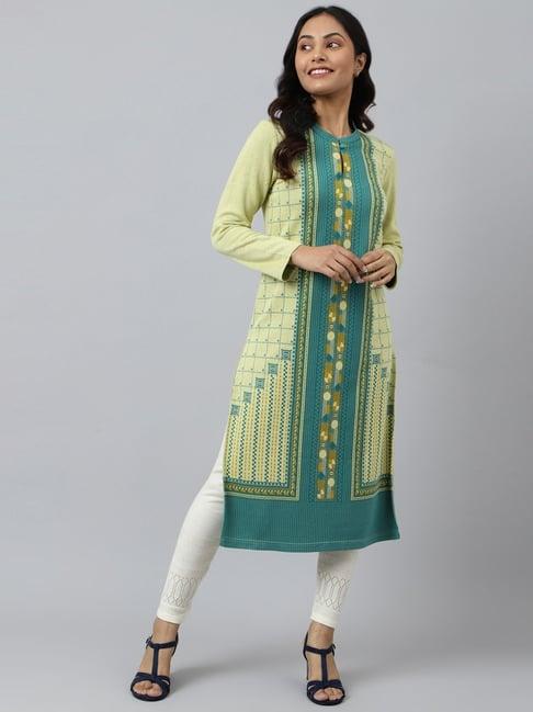 aurelia yellow printed straight kurta