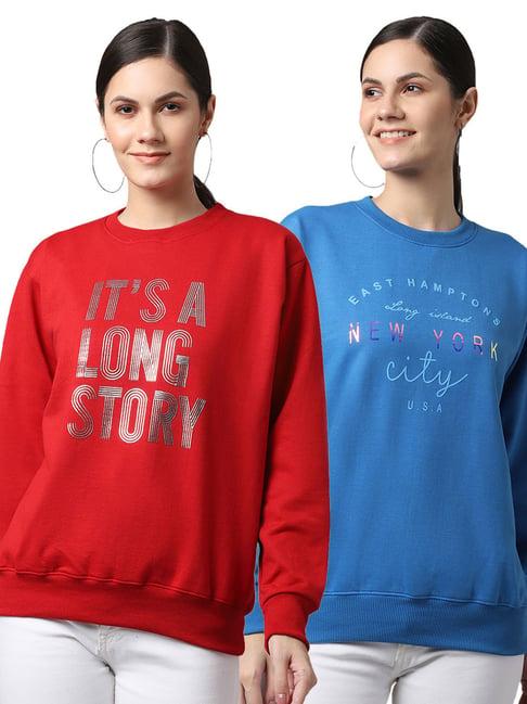 vimal jonney red & blue printed fleece pullover - pack of 2