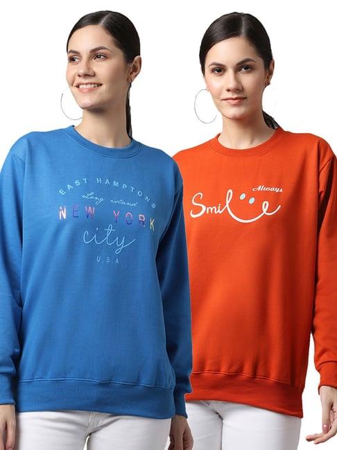 vimal jonney blue & orange printed fleece pullover - pack of 2