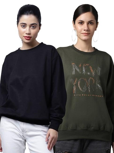 vimal jonney navy & green printed fleece pullover - pack of 2