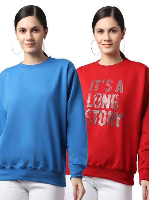 vimal jonney blue & red printed fleece pullover - pack of 2