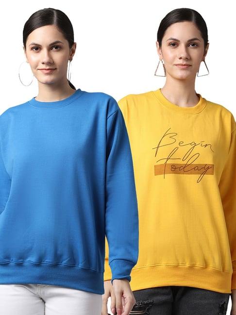 vimal jonney blue & yellow printed fleece pullover - pack of 2