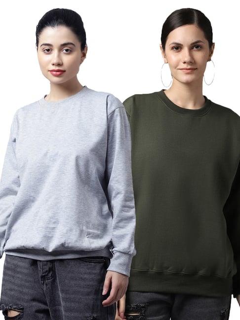 vimal jonney grey & green fleece pullover - pack of 2