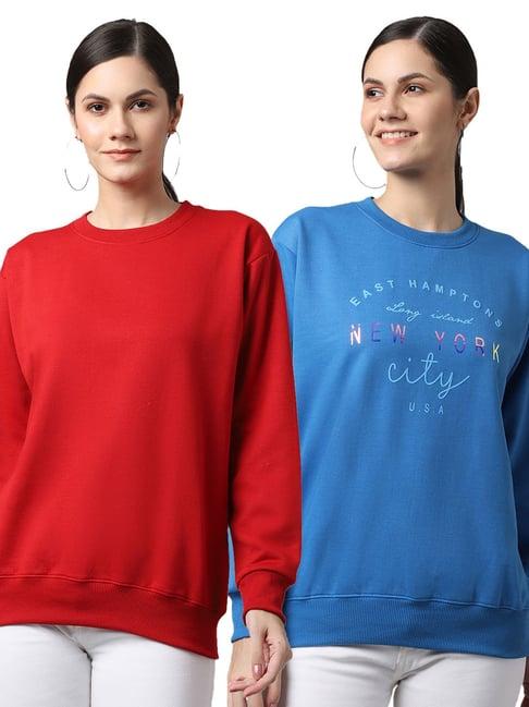 vimal jonney red & blue printed fleece pullover - pack of 2