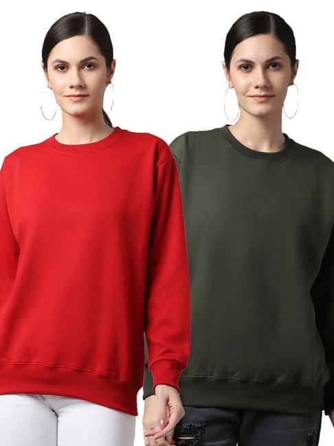 vimal jonney red & green fleece pullover - pack of 2