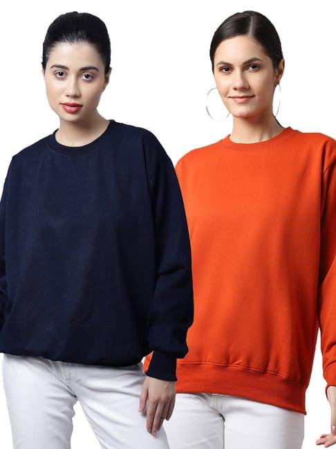 vimal jonney navy & orange fleece pullover - pack of 2