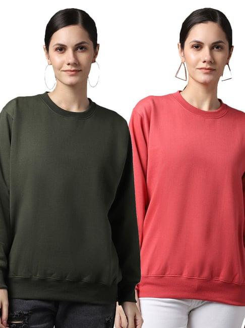 vimal jonney green & pink fleece pullover - pack of 2