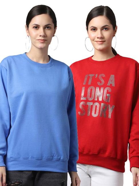 vimal jonney red & blue printed fleece pullover - pack of 2