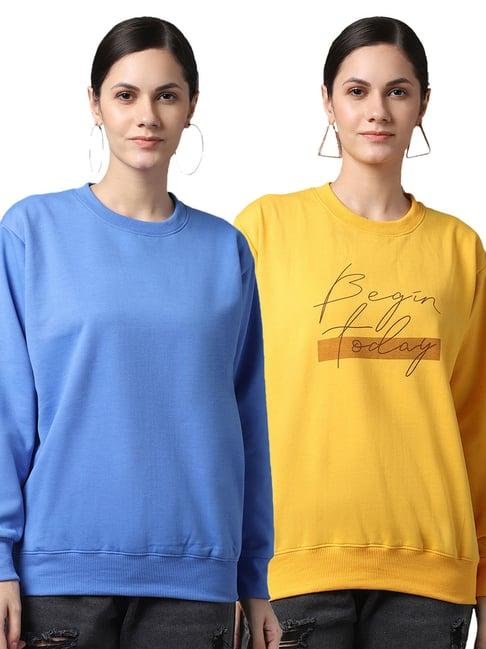 vimal jonney blue & yellow printed fleece pullover - pack of 2