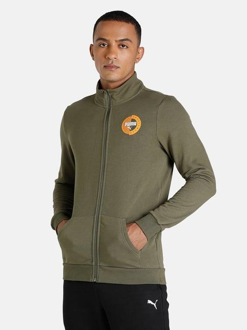 puma green cotton slim fit jacket