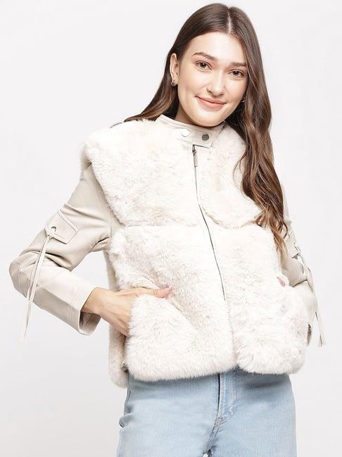 latin quarters beige faux leather jacket with fur