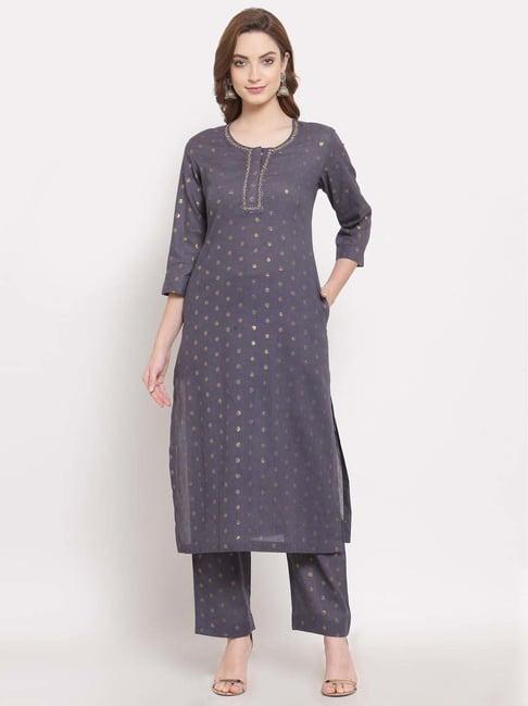 dart studio grey cotton embroidered kurta palazzo set