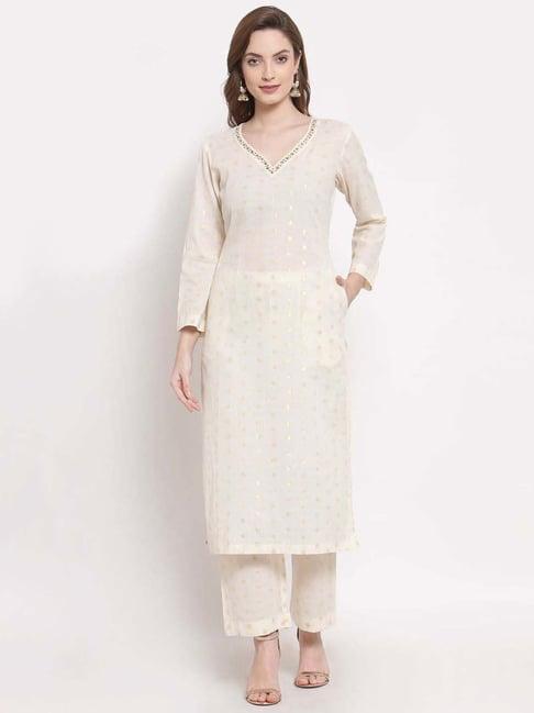 dart studio white cotton embroidered kurta palazzo set