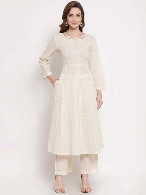 dart studio white cotton embroidered kurta palazzo set