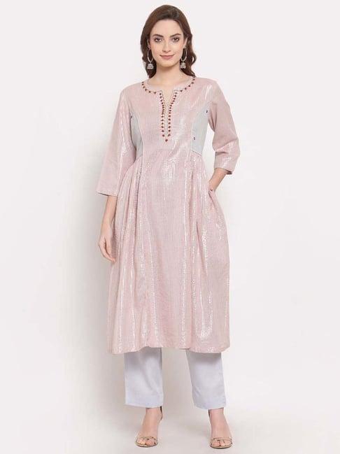 dart studio pink cotton striped kurta pant set