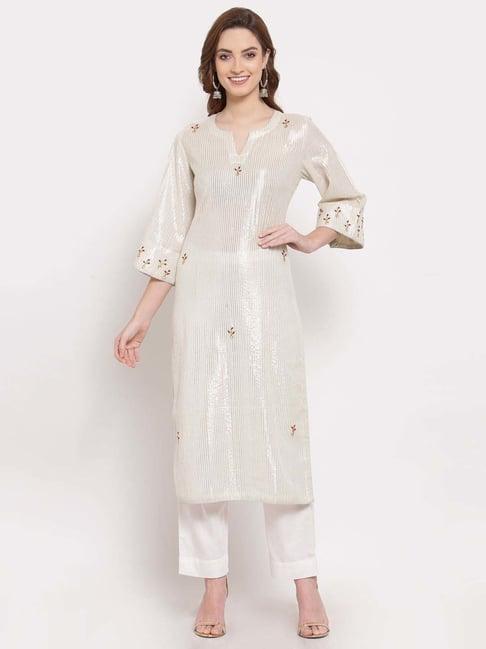 dart studio white cotton embroidered kurta palazzo set