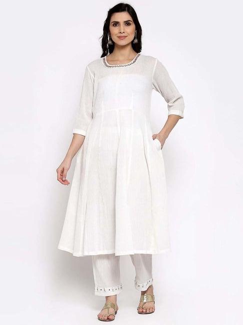 dart studio white cotton kurta pant set