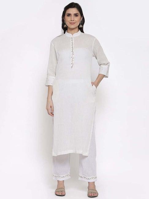 dart studio white cotton kurta pant set