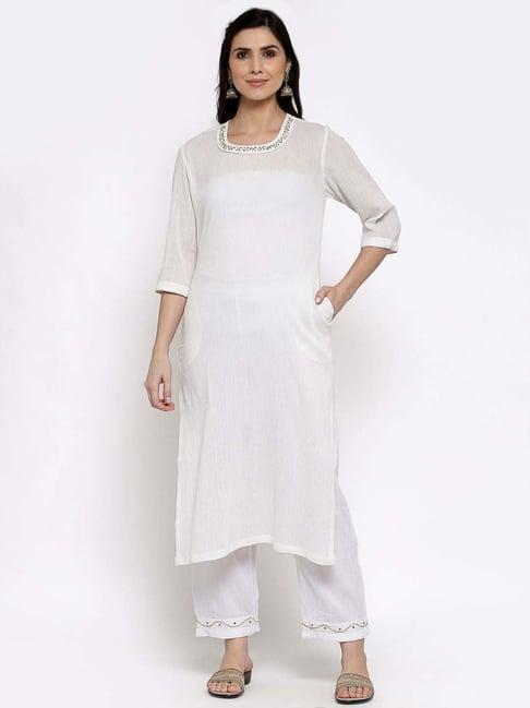 dart studio white cotton kurta pant set