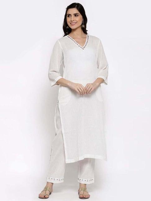 dart studio white cotton kurta pant set