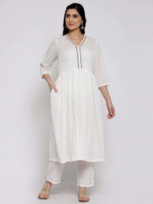 dart studio white cotton kurta pant set