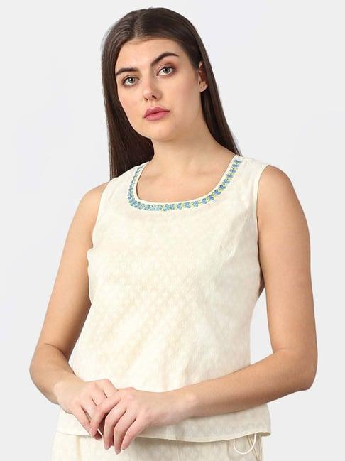 dart studio white cotton embroidered sleeveless top