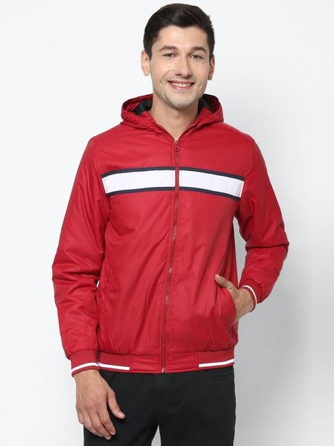 allen solly red regular fit striped jacket