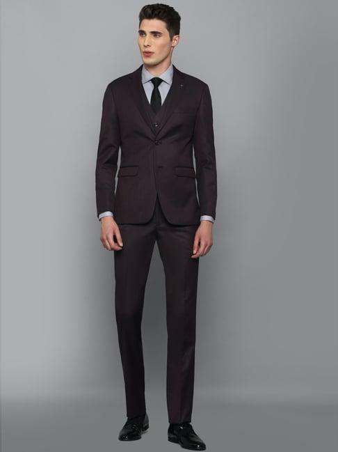 louis philippe purple slim fit three piece suits