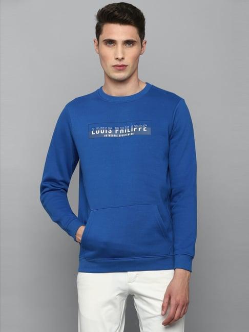 louis philippe sport blue regular fit printed sweatshirt