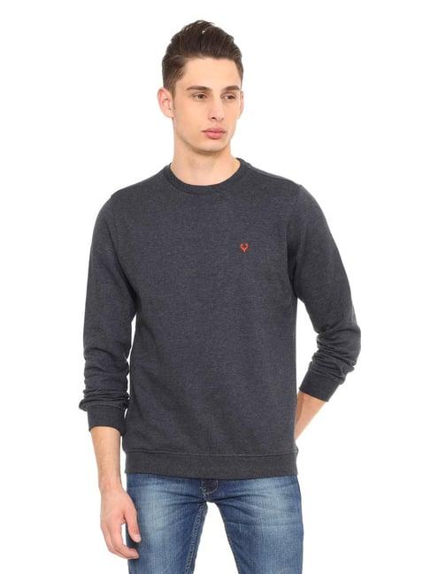 allen solly navy cotton regular fit texture sweatshirt