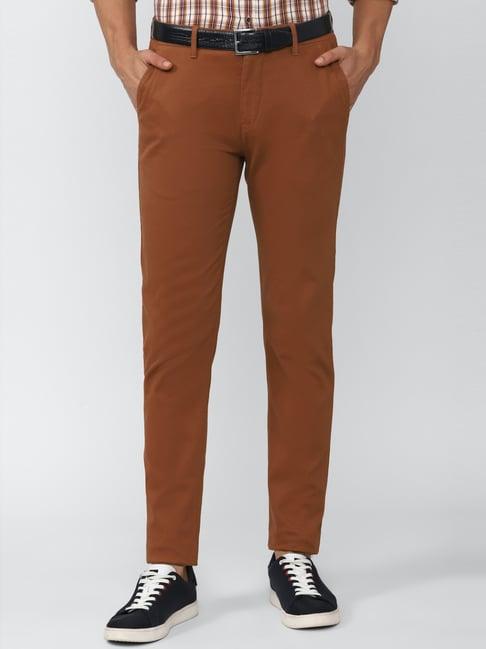 peter england casuals red cotton slim fit chinos