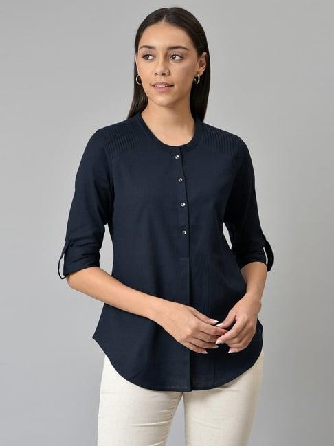 w navy cotton regular fit tunic