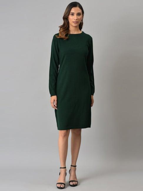 w bottle green regular fit a-line dress