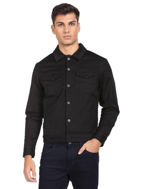 arrow new york black cotton regular fit jacket