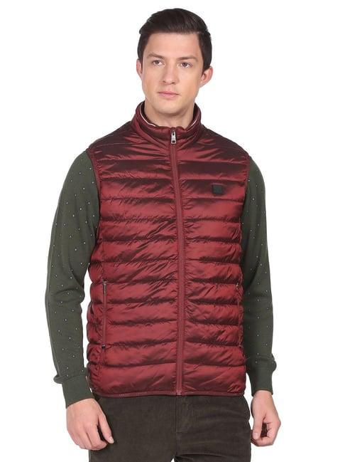 arrow sport dark red regular fit quilted jacket