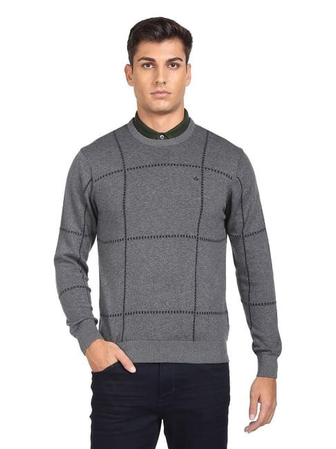 arrow dark grey cotton regular fit checks sweaters