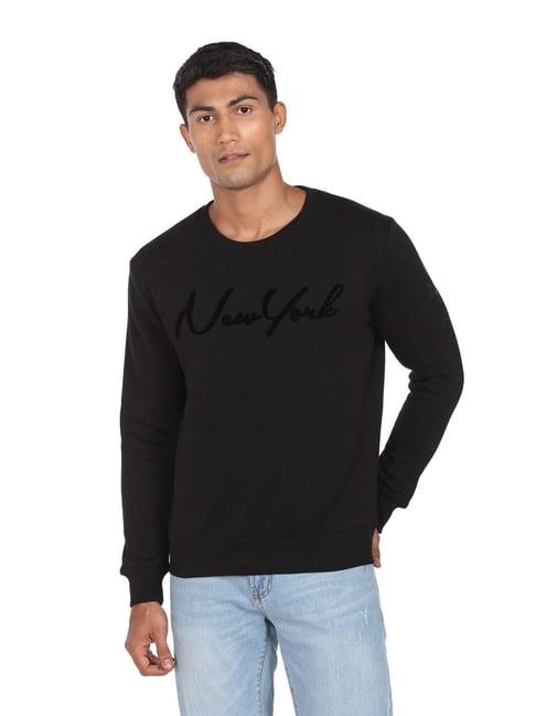 arrow new york black cotton regular fit embriodery sweatshirt