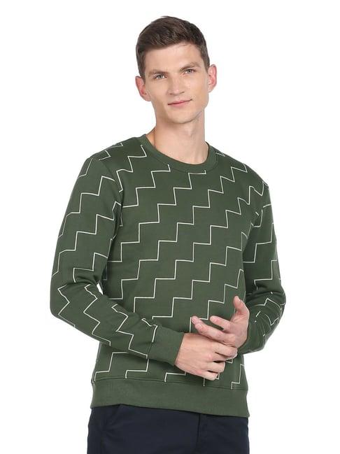 arrow new york olive cotton regular fit printed sweatshirt