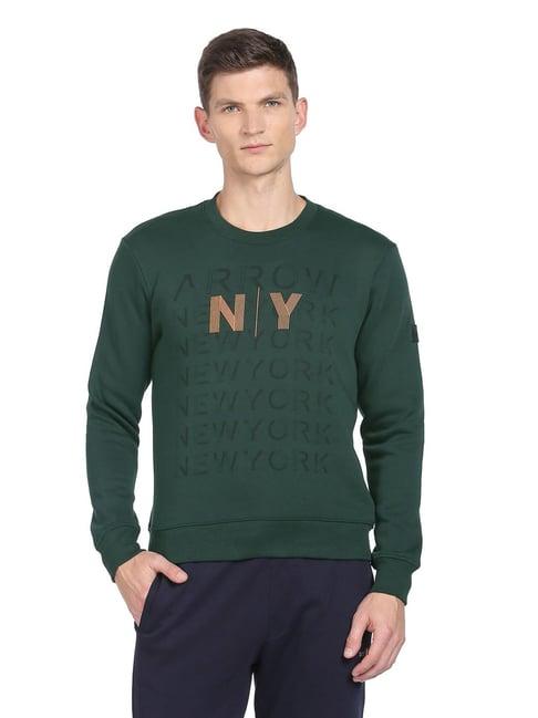 arrow new york dark green cotton regular fit printed sweatshirt