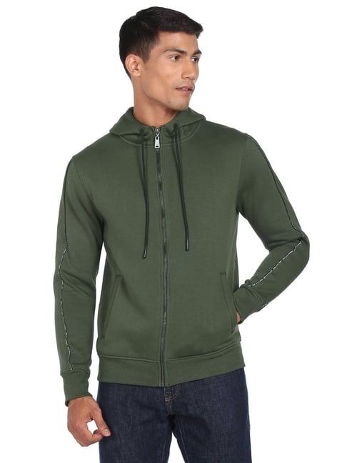 arrow new york olive cotton regular fit hooded sweatshirt