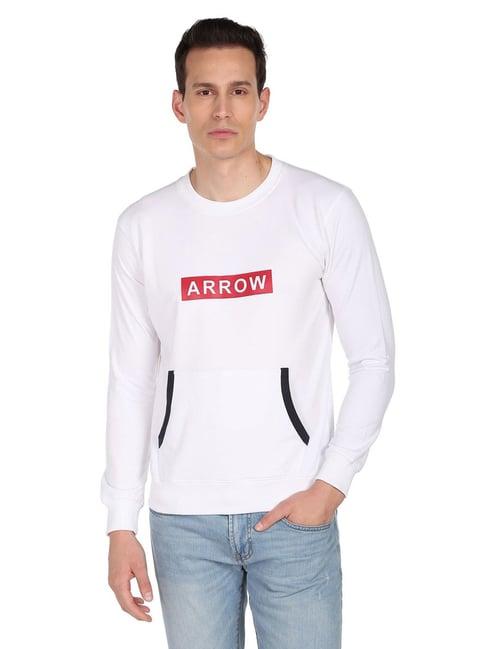 arrow sport off white cotton regular fit printed sweatshirt