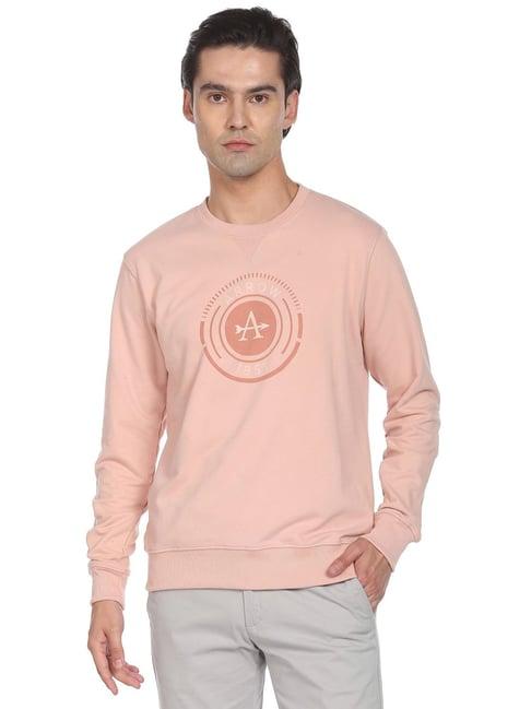 arrow sport light pink cotton regular fit printed sweatshirt