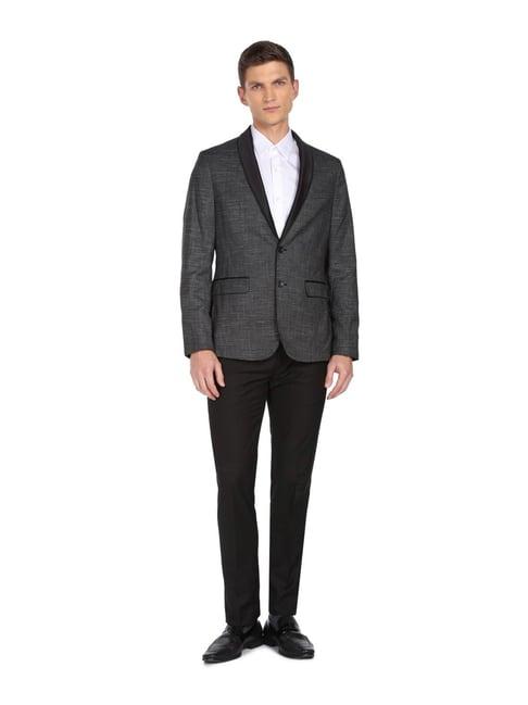 arrow black regular fit self pattern two piece suit