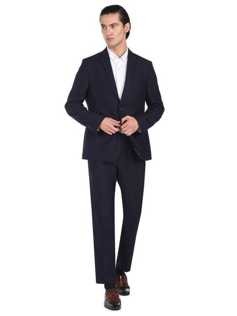 arrow navy regular fit striped two piece suit