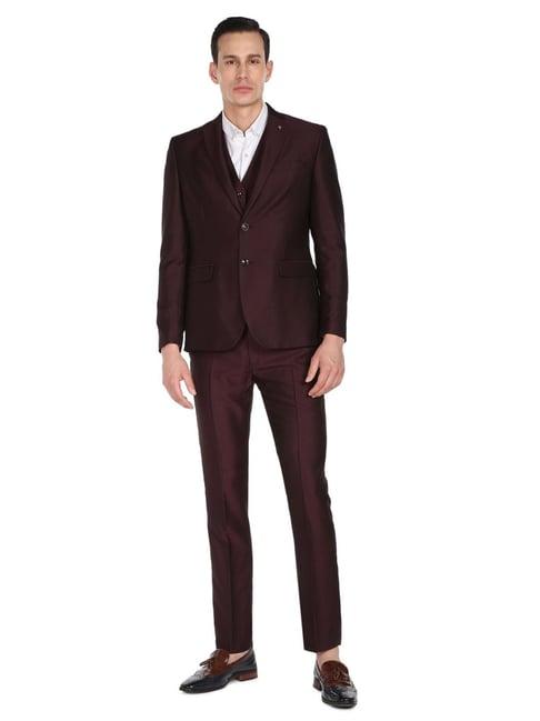 arrow maroon regular fit three piece suit