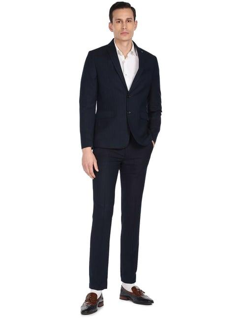 arrow navy regular fit striped two piece suit