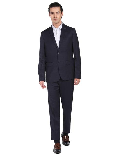 arrow navy regular fit checks two piece suit