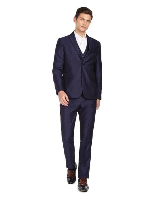 arrow dark blue regular fit self pattern three piece suit